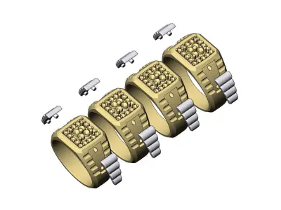 Square presidential link inserts diamond ring US sizes 7to10 3D print model