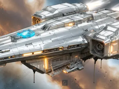 SCIFI Starship 003 Game-Ready and 3D Print Solid Mesh Low-poly 3D model