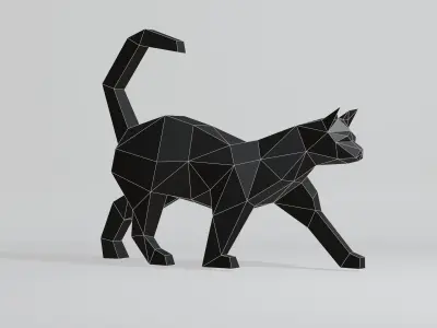 Polygonal walking cat Low-poly 3D model