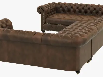 Restoration Hardware Cambridge Leather U-Sofa Sectional 3D model