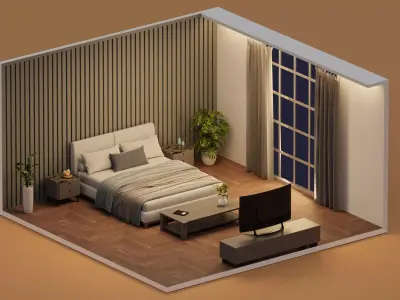 Bedroom isometric interior design 3D model