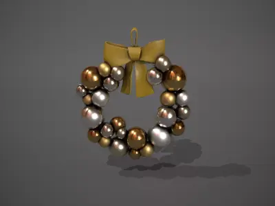 Silver and Gold Christmas Bauble Wreath Low-poly 3D model