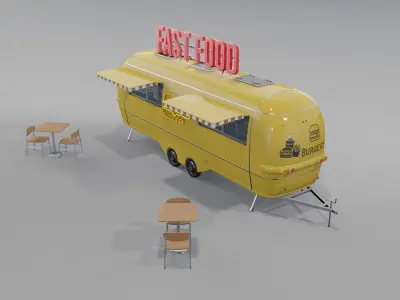 Yellow Fast Food Trailer 3D model