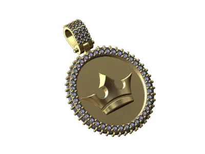 Crown Iced diamond pendant with bail 3D print model