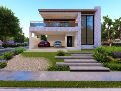 3 Bedrooms Modern villa Low-poly 3D model