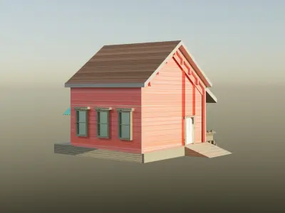 Little Red House Stylized 3D Model Low-poly 3D model