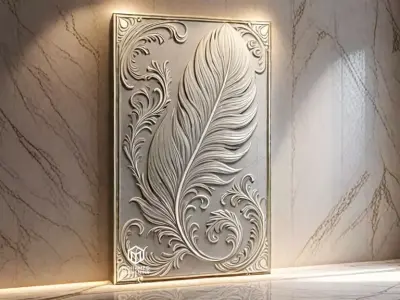 modern feather panel wall decor set relief stl mural CNC 304 3D model