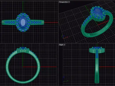 3D Printed Solitaire Ring in 18kt Gold with Emerald and Diamond 3D print model