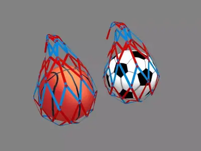 Cartoon football and basketball - net bag Low-poly 3D model