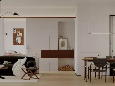 Modern living room dining room interior scenes 138 3D model