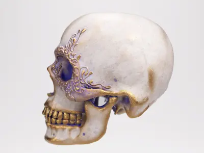 Sculpted gold Skull Low-poly 3D model