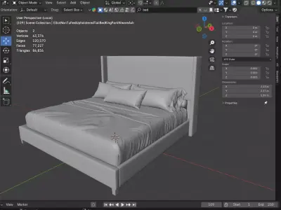 Elliot Non-Tufted Upholstered Bed 3D model