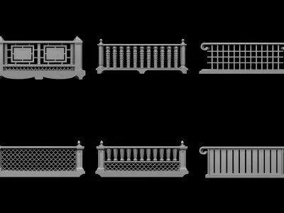 Traditional Balcony Railings Base Mesh Vol 2 Low-poly 3D model