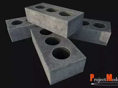 Bricks-Version003 concrete block with three holes Low-poly 3D model