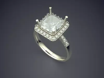 Luxury Engagement Rings WIth Square Diamond CAD 3556  3D print model