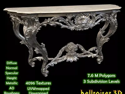 Vintage Gothic Marble Table - PBR - Textured 3D model