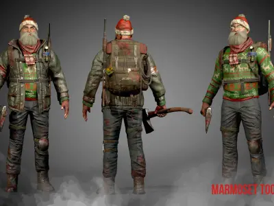 Animated Low poly Game Ready Santa survivor 3D Modular Low-poly 3D model