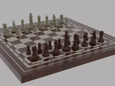 Wooden Chess set 3D model