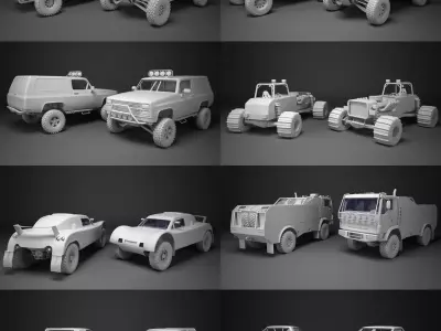Off-road racing cars collrction Low-poly 3D model