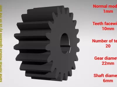 Cylindrical gear - paired - z20 m1 D22 d6 3D print model