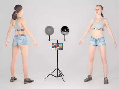 Athletic woman in jeans shorts ready for animation 155 Low-poly 3D model