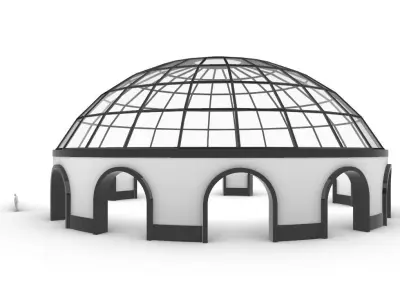 Dome Pavilion with Square Wireframe Structure and Panels 3D model