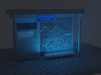Bus Stop With Lights Low-poly 3D model