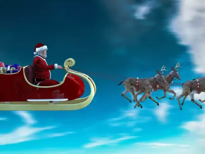 3D Santa and deers animated 3D model
