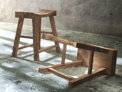 Old Wooden Chair Low-poly 3D model