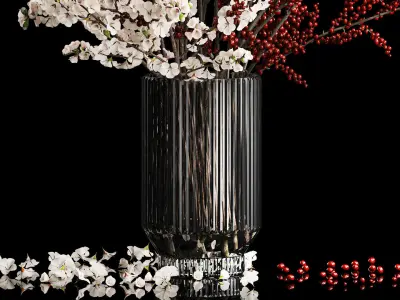 White sakura bouquet blossoming cherry branches Ilex 339 3D model