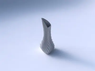 Vase puffy tappered triangle with wavy extruded lines 2 3D print model