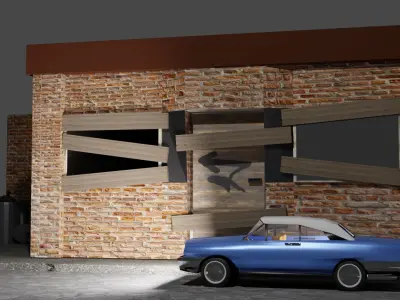 Car in a old street Low-poly 3D model