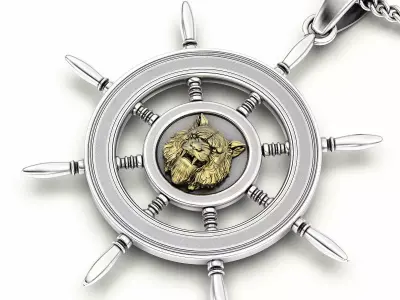 Wolf wheel pendant silver gold jewelry printable 3D model 3D print model