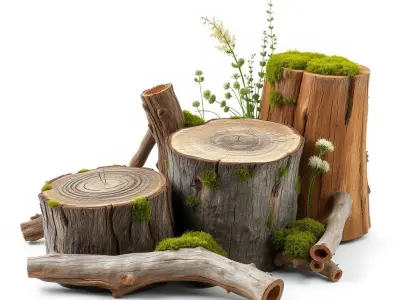 Woodland Stumps and Logs Model Pack with Moss and Flowers Low-poly 3D model
