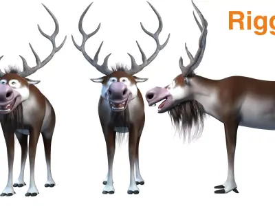 cartoon snow deer Low-poly 3D model rigged  Low-poly 3D model