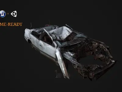 Crushed Car Low-poly 3D model