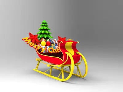 Deer Santa Sleigh Game ready  Low-poly 3D model