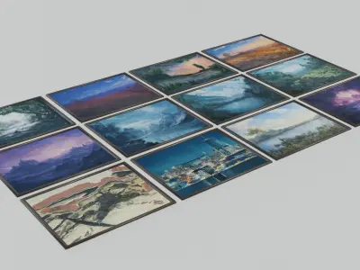 Framed Paintings 12 Pack CC0 Royaltie free Artwork  Low-poly 3D model