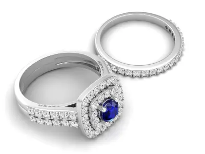 cushion shape halo Diamond Ring and band for woman 3D print model