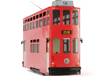 Hong Kong Tram 9 Different Colors np1 Low-poly 3D model