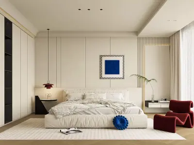 Minimalist Bedroom with Artistic Decor 724 3D model