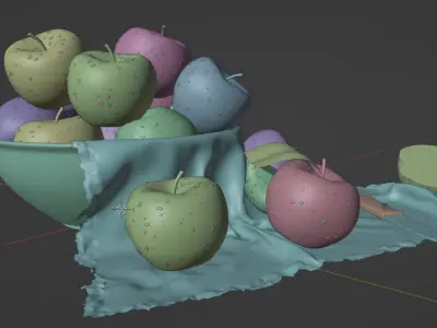 Apples Bowl and Knife 3D model