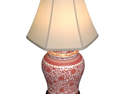 Lotos Ceramic Ginger Jar Nightstand Bedside Asian Table Lamp 3D model