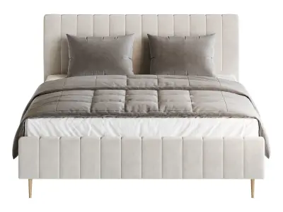 Wooden Non-Adjustable White Upholstered Modern Bed 3D model