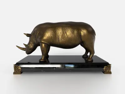 Rhinocerous metal  statuette Low-poly 3D model