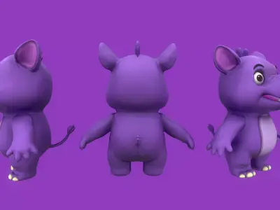 Rigged Violet Cute Playful Rhino  Low-poly 3D model