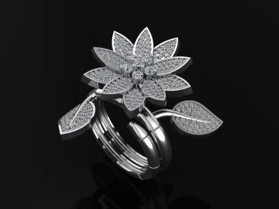 Ring and Earrings in flower style 3D print model
