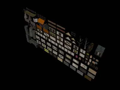 Low Poly Medieval Building and Material Elements Low-poly 3D model