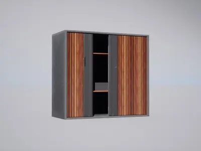 Cabinet wooden with doors and drawers Low-poly 3D model