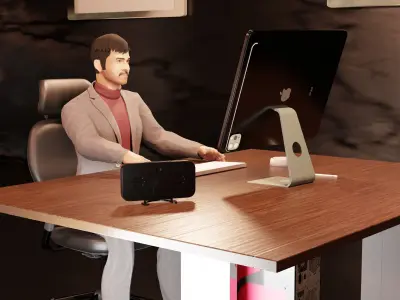 Luxury Office  LowPoly set game ready with rigged character  Low-poly 3D model